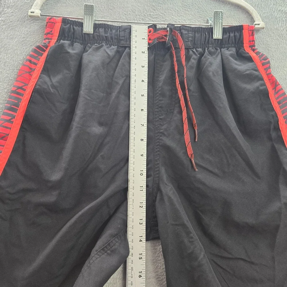 Nike Men Swimwear Large Black Red‎ Striped Swim Trunks Swoosh Logo Drawstring